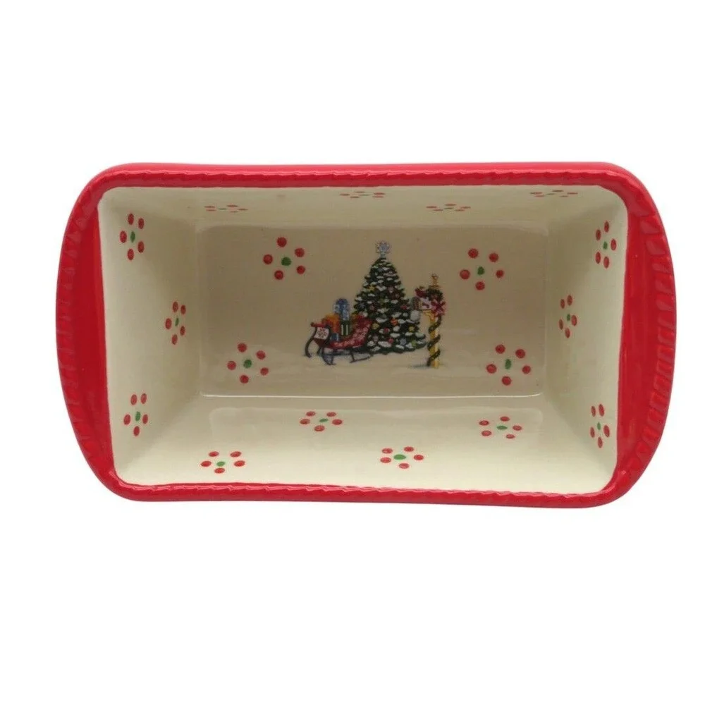 Temptations Old World Holiday Christmas Tree Sleigh Mini Loaf Pan & Storage Lid